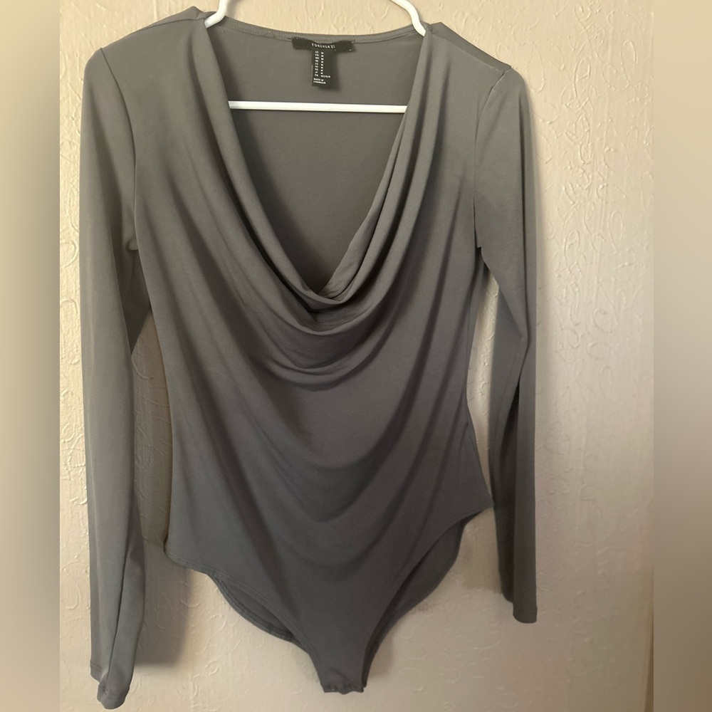 Forever 21 Green Draped Long Sleeve Bodysuit